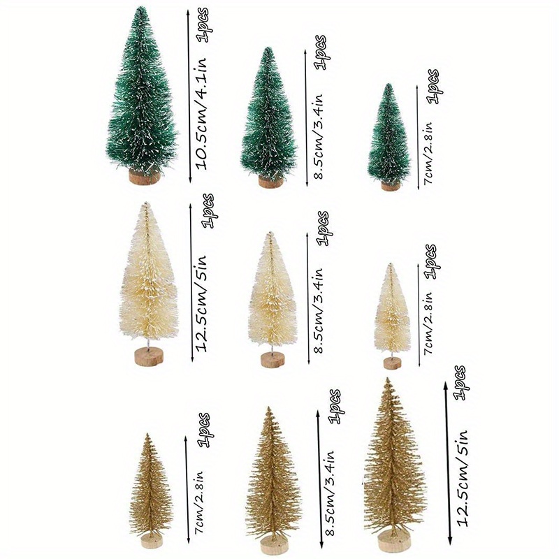 Temu – TEMU Christmas Trees 9 Pcs Artificial Mini Christmas Trees Miniature Pine Trees 3 Sizes Color Sisal Trees With Wood Base Bottle Brush Trees Tabletop