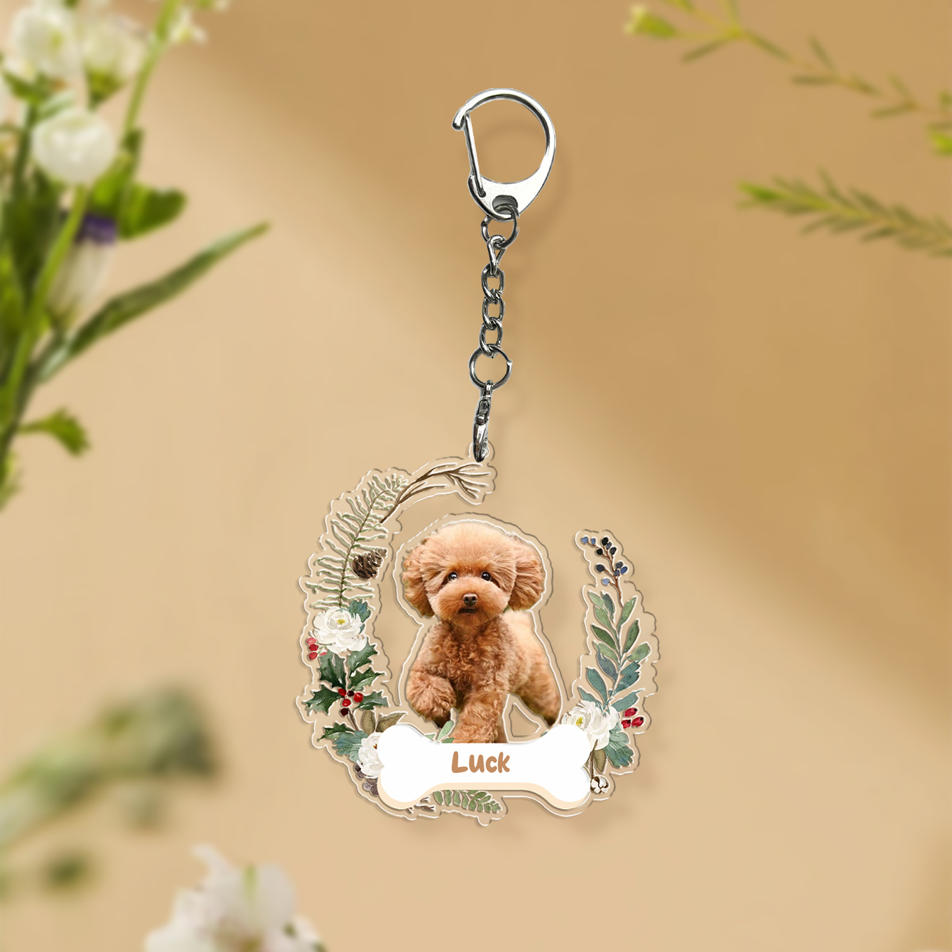 Customized Pet Images and Names Spring Flower Keychains