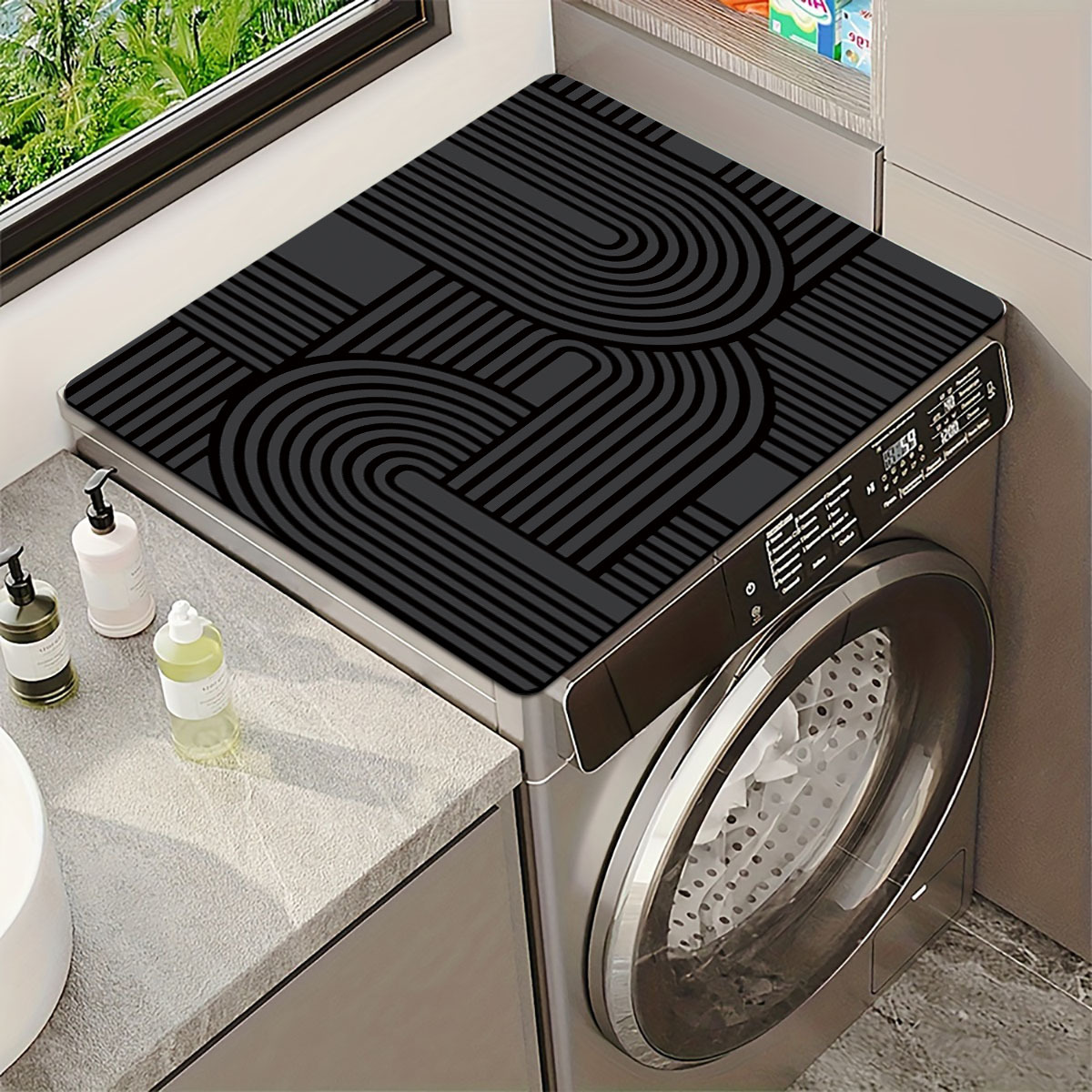 E-shop Moderne Waschmaschine Saugfähige Matte Trommeltrockner Arbeitsplatten Schutzmatte - Grau Schwarz Linien Druckmuster - Kaffeemaschine Matte