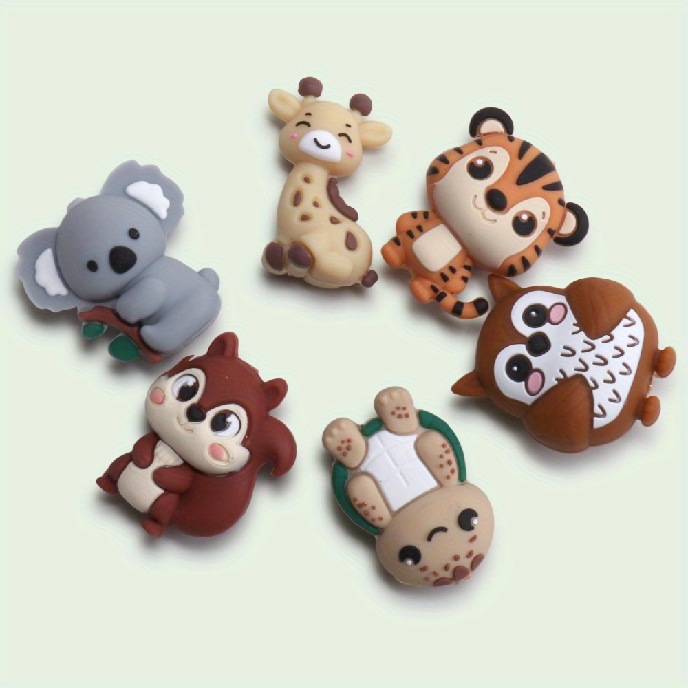 Image of 6pcs Animal Silicone Beads Set - Silicone Beads For Jewelry Necklaces, Bracelets, Phone Charms And Handicrafts - Hanging Koala Giraffe Turtle Squirrel Designs Christmas Gift