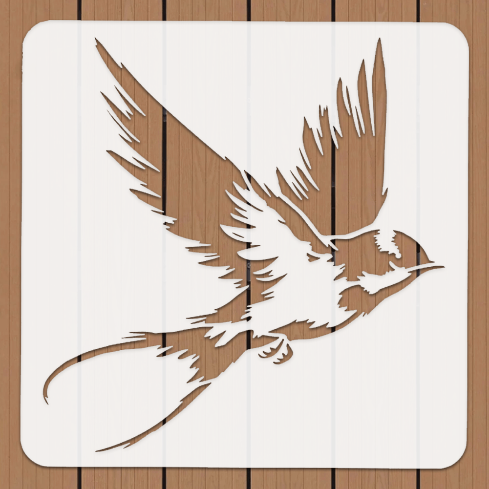 E-shop Dies ist eine wiederverwendbare -Schablone mit den Maßen 11,8 x 11,8 Zoll, mit einem realistischen Design von fliegenden . Sie ist ideal für