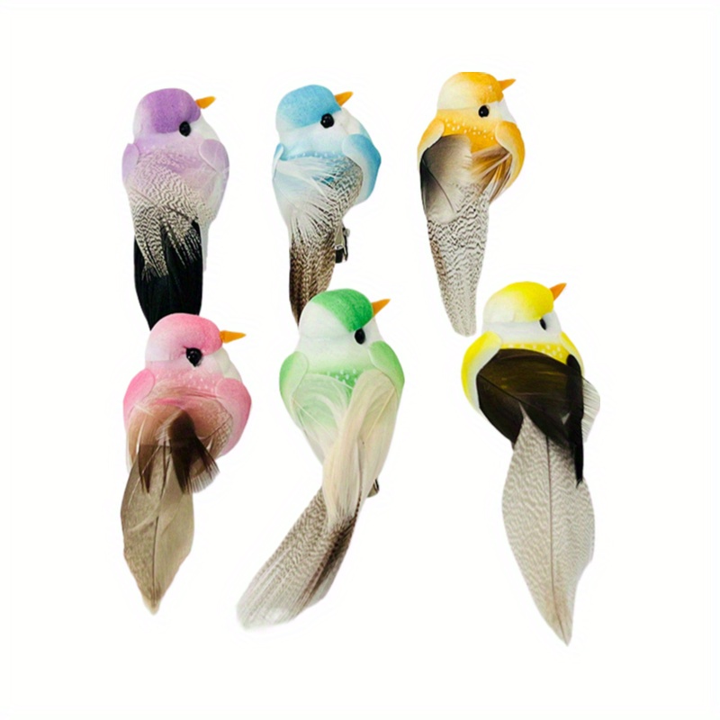 Image of 6pcs Artificial Bird Decorations - Vibrant Colorful Foam Sculptures With Realistic Feather Detailing, No Electricity Needed For Garden, Home, Festival & Jungle-themed Indoor/outdoor Decor