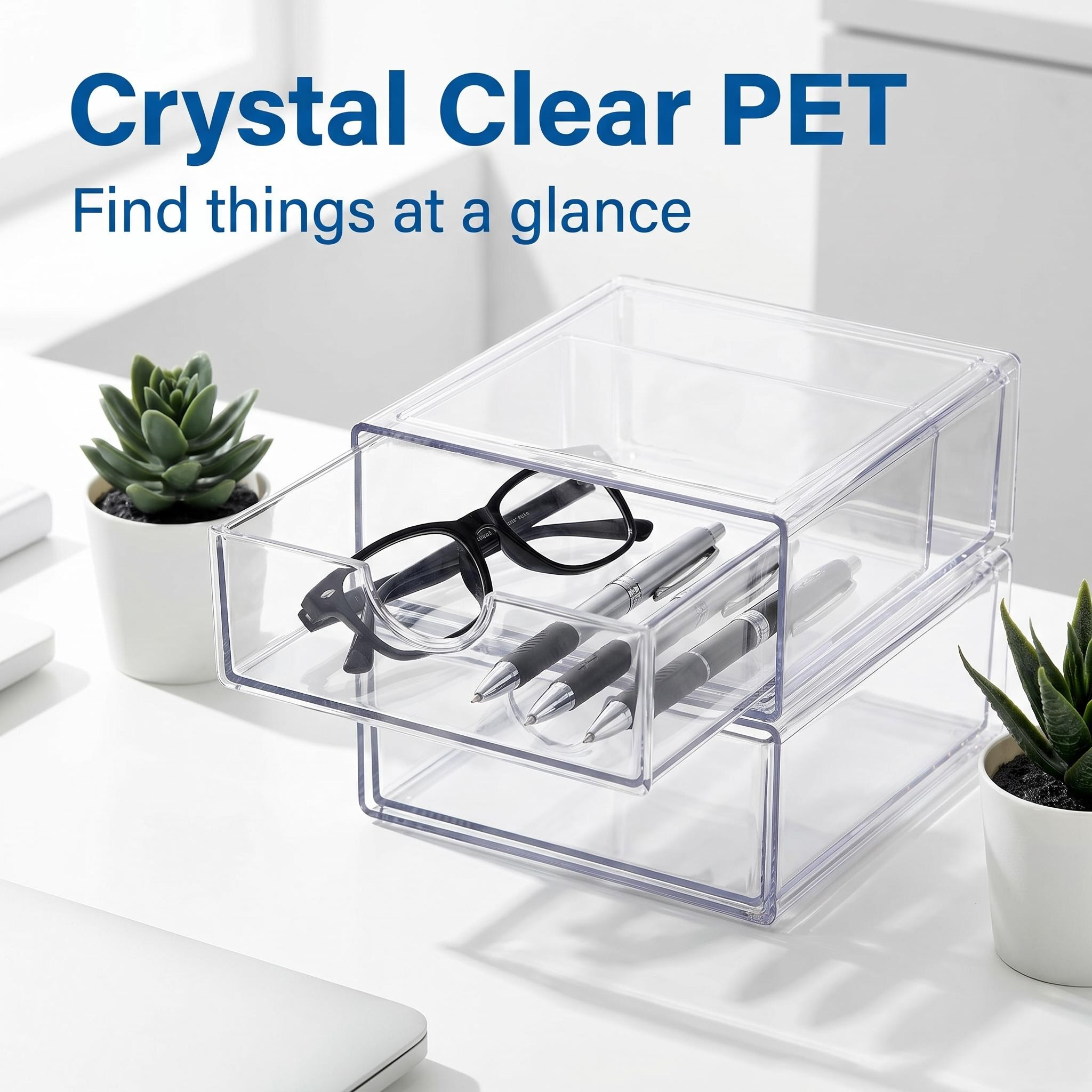 Image of 2/4 Drawer Plastic Storage Drawer Organizer, Clear Desk Drawer Storage Box, Non-slip Desktop Organizer For Office Desk Supplies Stationery, Desk & Drawer Organizer For Home Storage