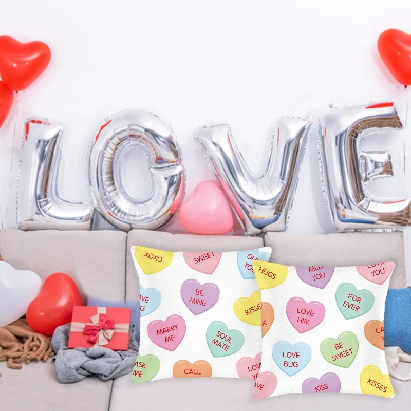 

2pcs Conversation Heart Valentine's Day Pillowcase Valentine's Day Candy Heart Marry Me Cushion Cover Sofa Room Sofa Decoration (pillowcase Does Not Pillow )