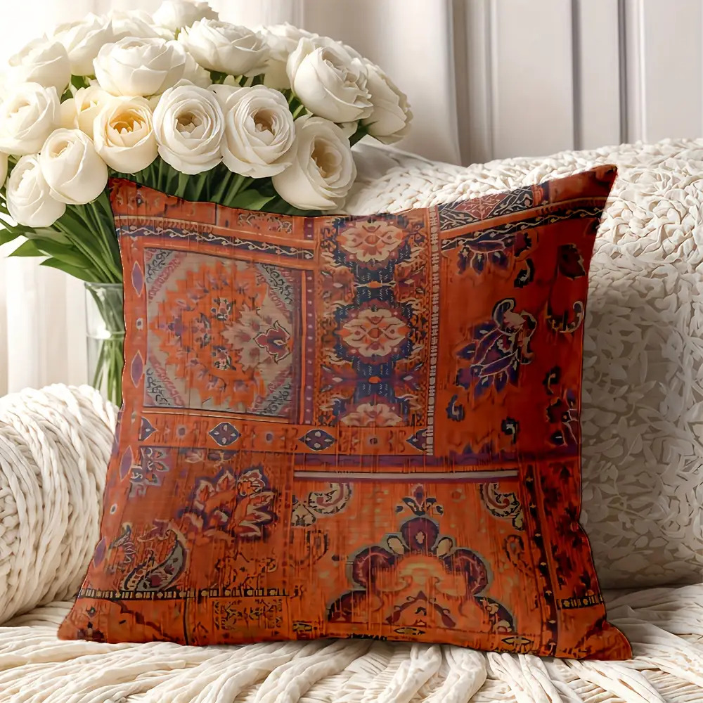 TEMU 1pc Bohemian Turkish Moroccan Persian Cushion Cover - Single-sided Printed Pillow Case Suitable For Home Decor, Zipper Closure, Machine Washable