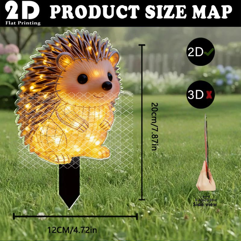 E-shop 2D-Flach, [2D-Flach] 2D-Flach . Leuchtender Igel-Gartendekostecker, Außenhof-Garten-Rasen-Dekorationsornament, Garten- Blumenbeet-Dekostecker,
