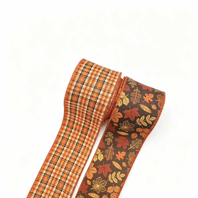 TEMU Ruban filaire en lin d'automne de 2,5 pouces, 2 rouleaux pour un total de pour Thanksgiving, Halloween, décoration d'automne, artisanat,