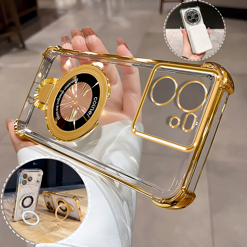 TEMU Phone Case: Acanries 1 Luxury Thin Ring Folding Stand Holder Bracket   1 Plating Clear Shockproof Protective Phone Case For Xiaomi 13t Pro/ 13t