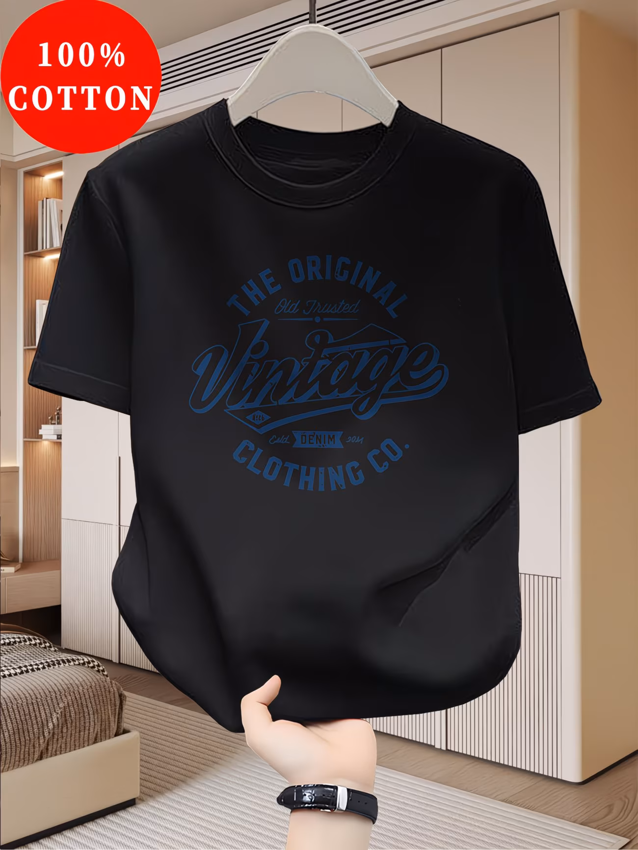 t-shirt pour homme 100 % coton, nouveau haut dété fin à manches courtes, coupe ajustée mince tendance et , et décontracté pour les quotidiens des jeunes étudiants, motif lettres imprimées anglaises vintage, design de marque 0