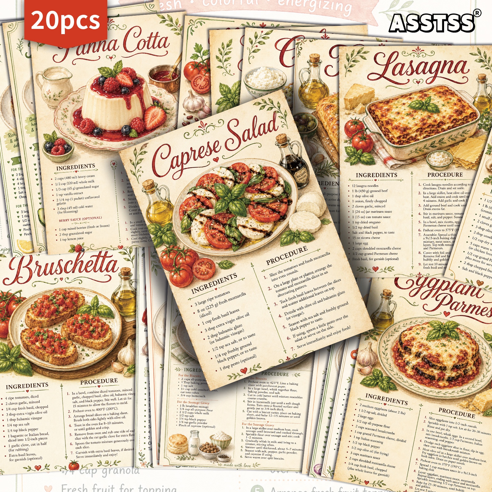 TEMU 20-pack Asstss Vintage Food Recipes Postcards - 4x6 Inches Retro Junk Journal Supplies, Classic Pinup Illustrations Collectible Decorative