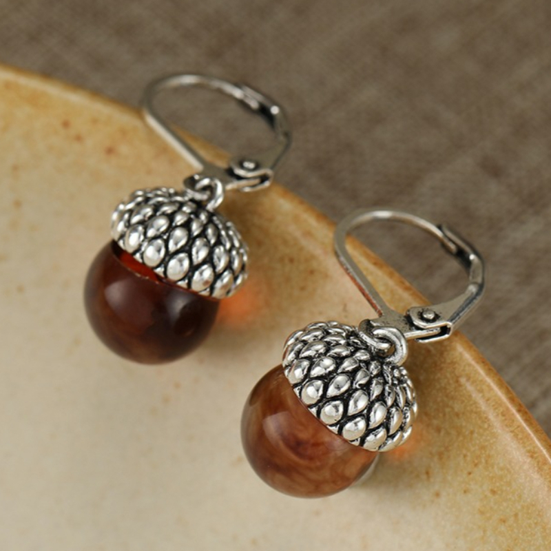 TEMU Boucles d'oreilles pendantes gland en résine couleur de la , produits en cuivre couleur argentée pour femme, adaptées pour les accessoires de