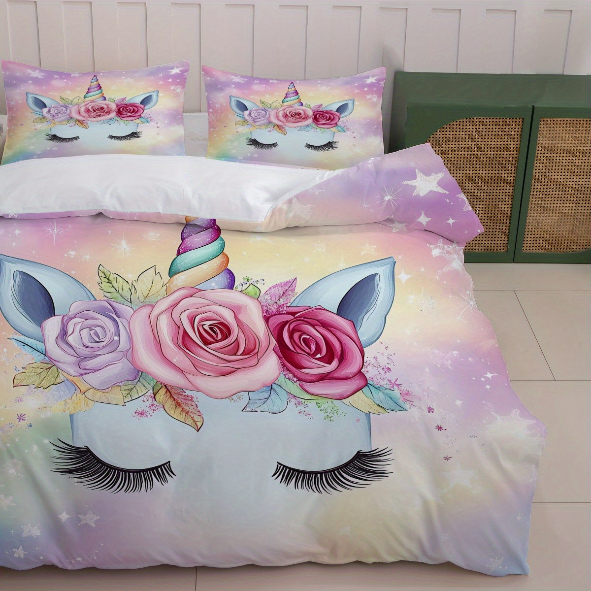 duvet cover pastel unicorn bedding 3pcs unicorn bedding pastel print 1duvet cover Temu Oman