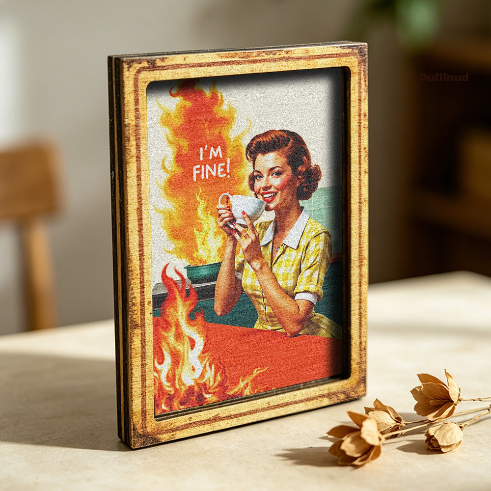 TEMU Aimant de réfrigérateur de cuisine rétro amusante, autocollant de réfrigérateur en bois, motif de thé , assiette décorative créative avec de