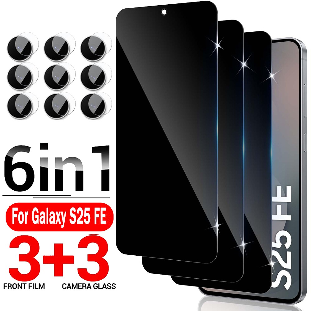 6 In 1 Compatible With For Galaxy S25 Fe 5g 9h Privacy Tempered Glass Screen Protector [3+3] Compatible With For S25fe 5g Camera Lens Protector, Bubble-free