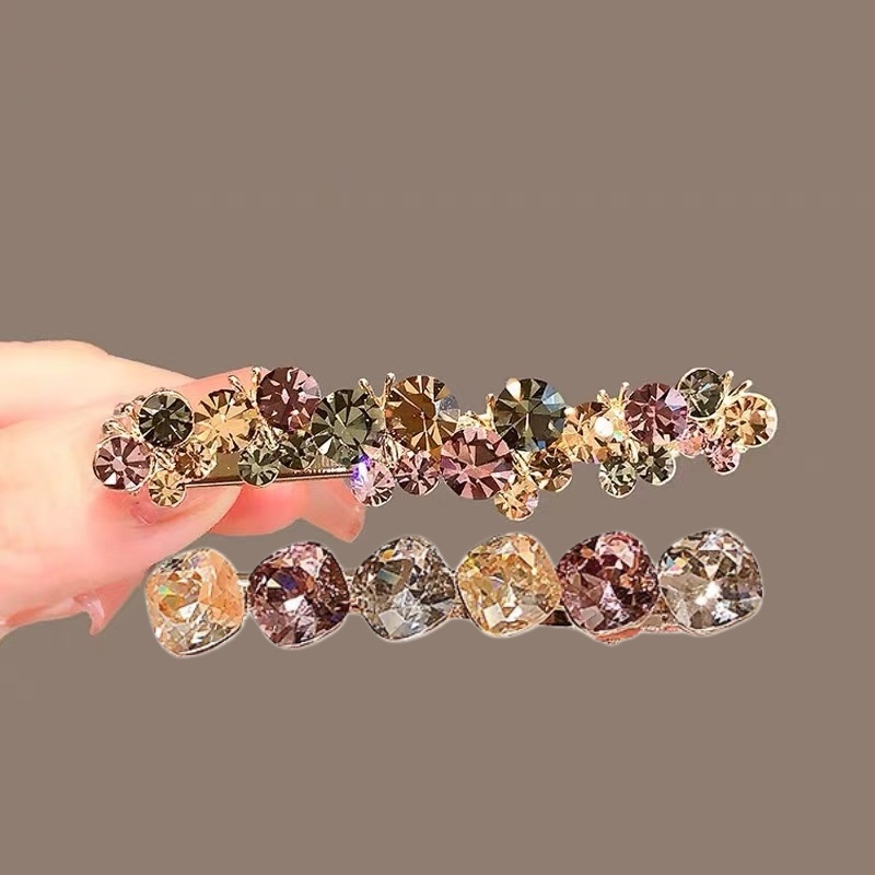 TEMU 2pcs Set Sparkling Iridescent Rhinestone Hair Clips For Women, High-end Colored Bang Clips, Side Duckbill Hair Clips