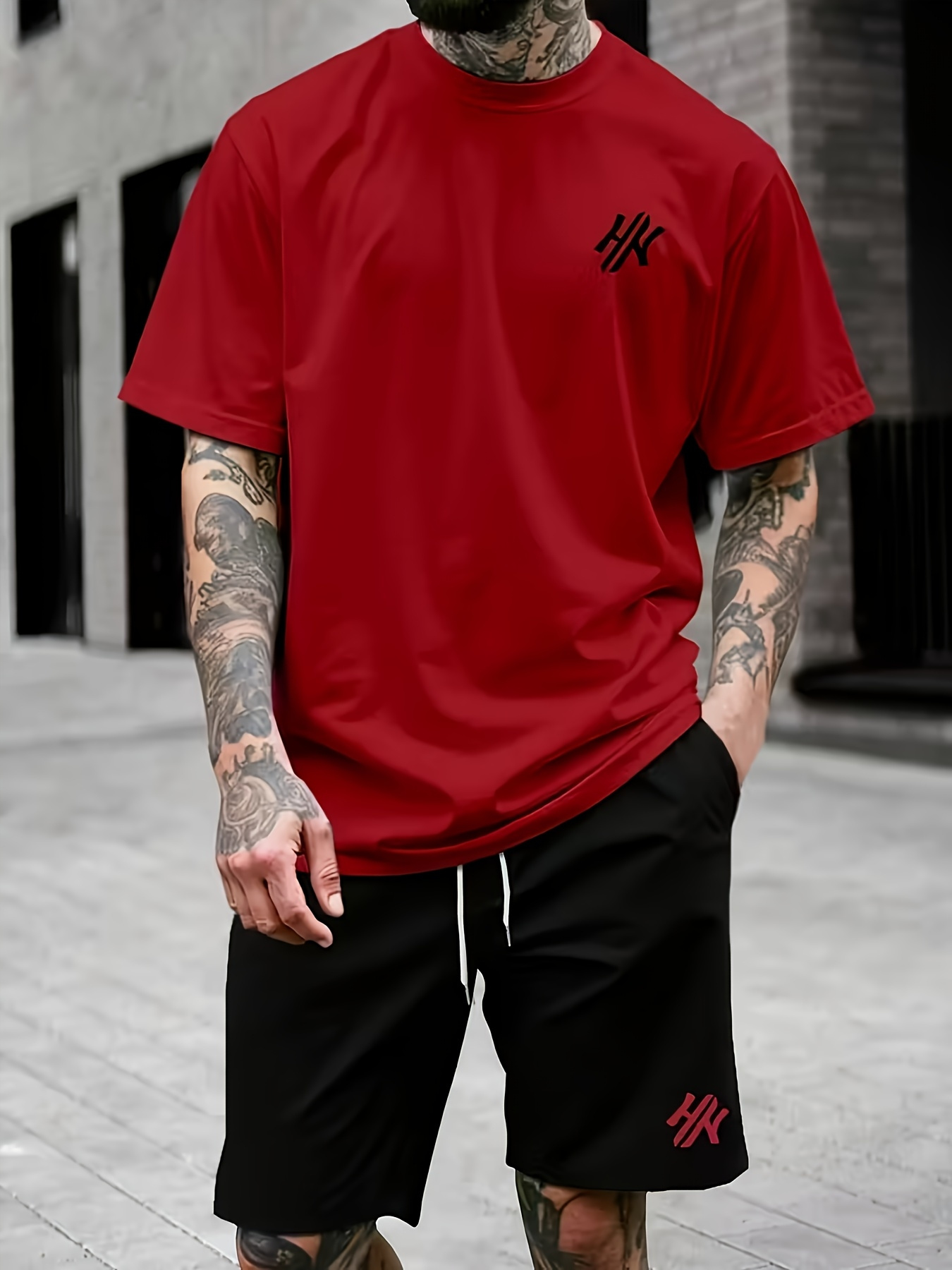 Men’s Red T-Shirt & Black Shorts Combo