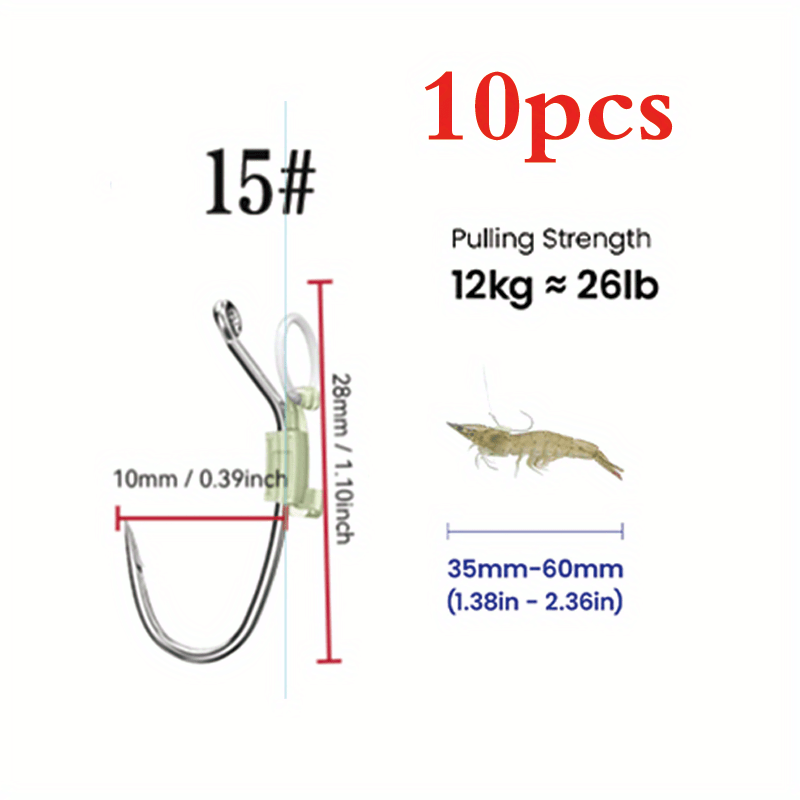 TEMU 10pcs Luminous Live Shrimp Hooks - , Options For Enhanced Visibility, Ideal For & Shrimp, Holidays & Father's Day Gifts, Fishing Hooks, Vibrant