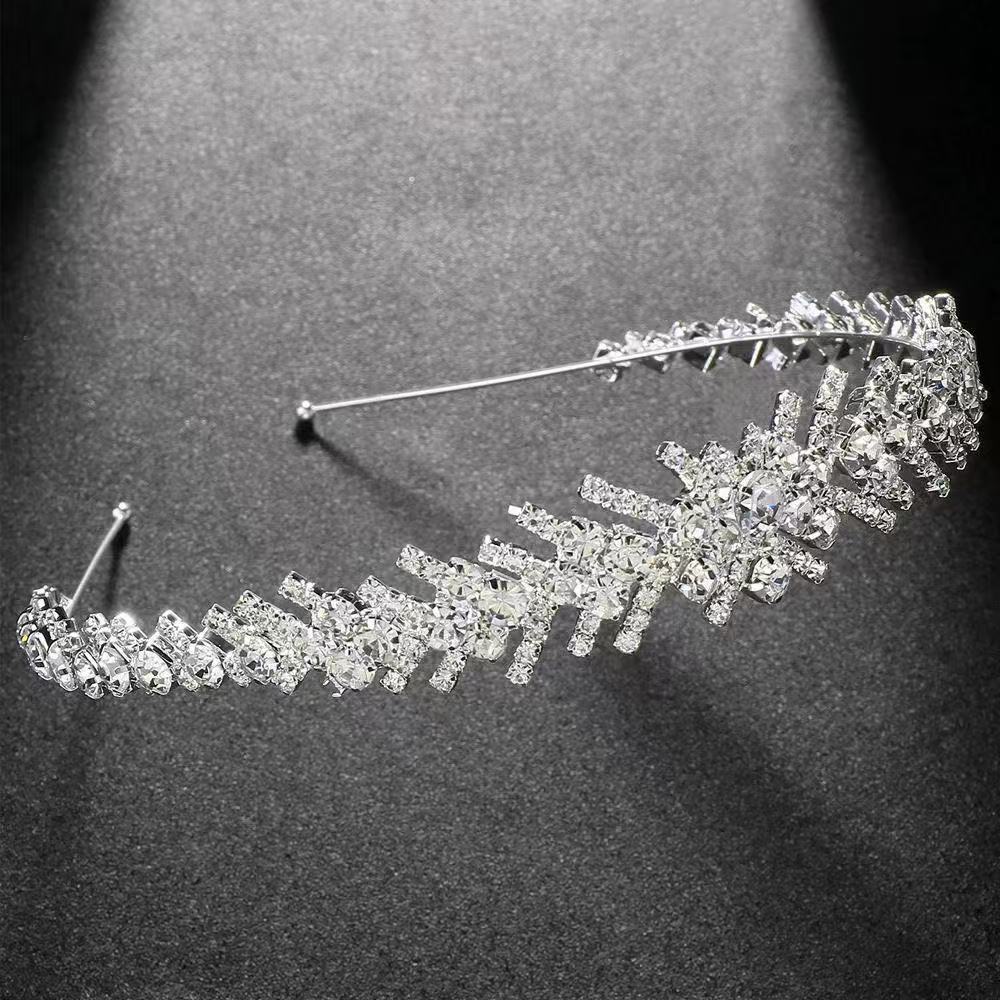 TEMU 1pc Women's Elegant Bridal Headband, Light Luxury Rhinestone Leaf Headpiece, Korean Style Simple And Fashionable Banquet Hair Accessory