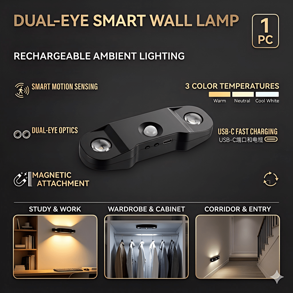Smart Motion Sensor LED Wall Light with USB Charging