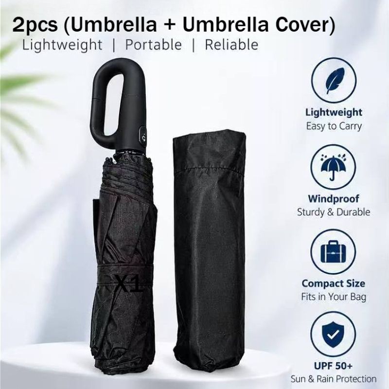 TEMU 2pcs Umbrella + Umbrella Cover, Heavy-duty Automatic Open/close Folding Umbrella, 8-rib - Portable Folding Travel Umbrella, Unisex, Ergonomic
