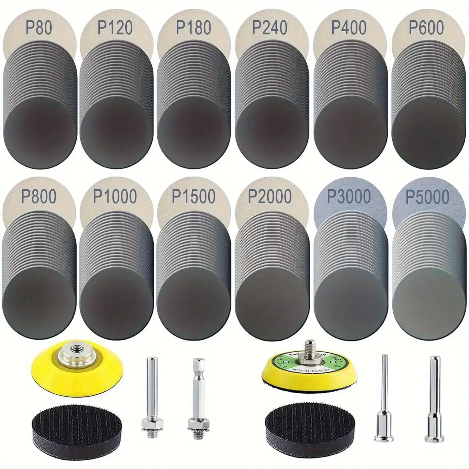 E-shop 240 Blatt 2-Zoll-Schleifpapier, verschiedene Klett-Schleifpapiere von 80 bis 5000 Körnung, inklusive 1/4"- 1/8"-Schäft-Schleifpapiere