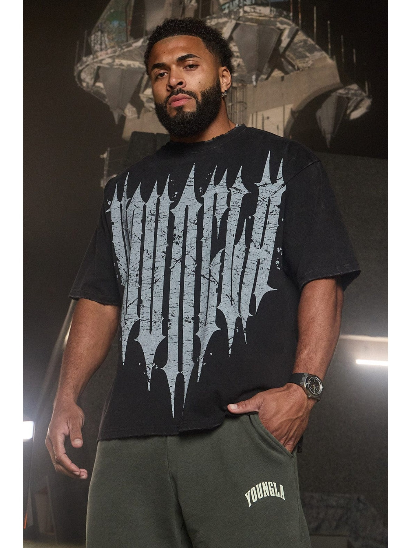 distressed silvery letters a spiky! men's cotton t - Temu