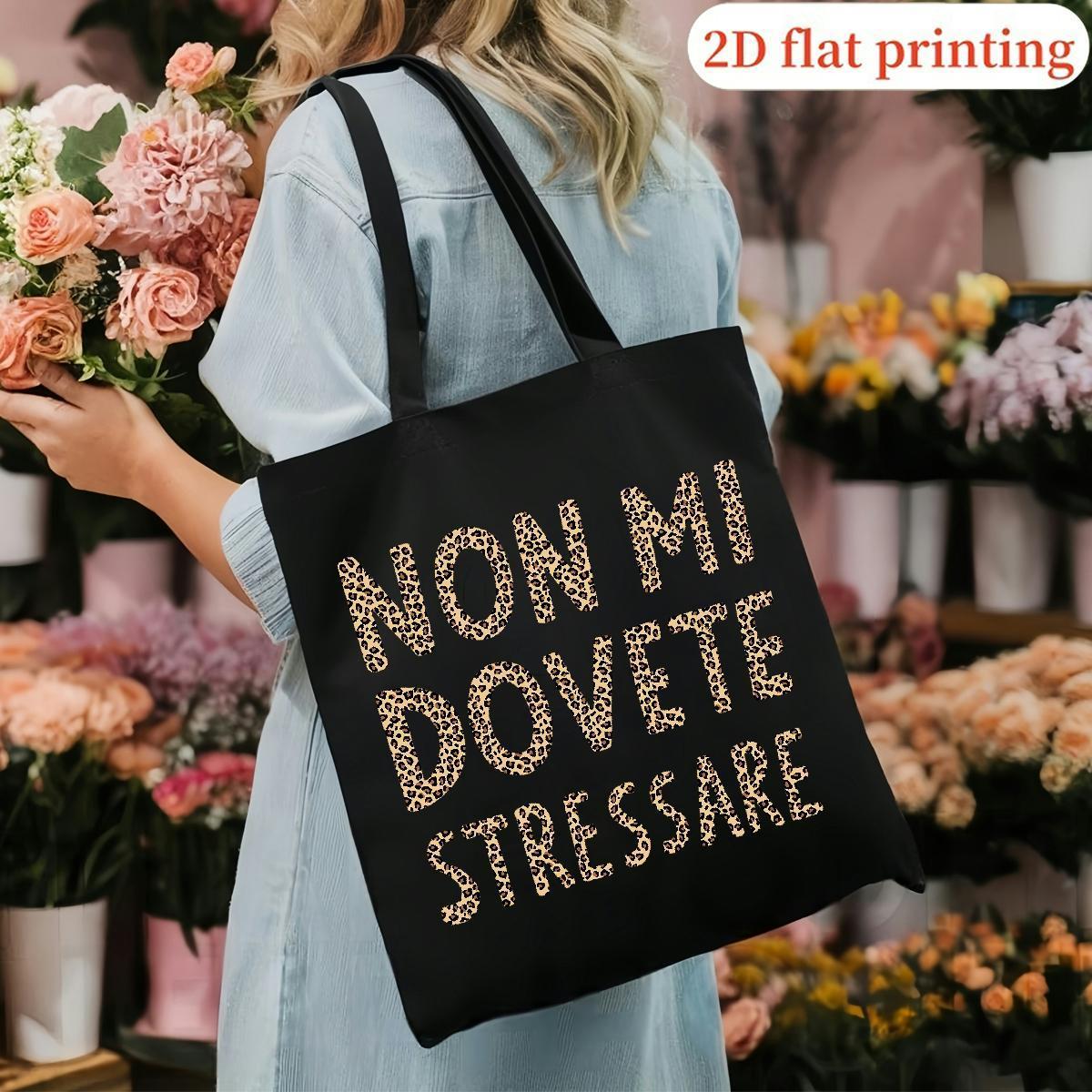 TEMU 1pc Italian Tote Bag Suitable For - "non Mi Dovete Stressare" (don't) Print, Rectangular Bag For Christmas, Easter, Valentine's Day Gifts, Mardi
