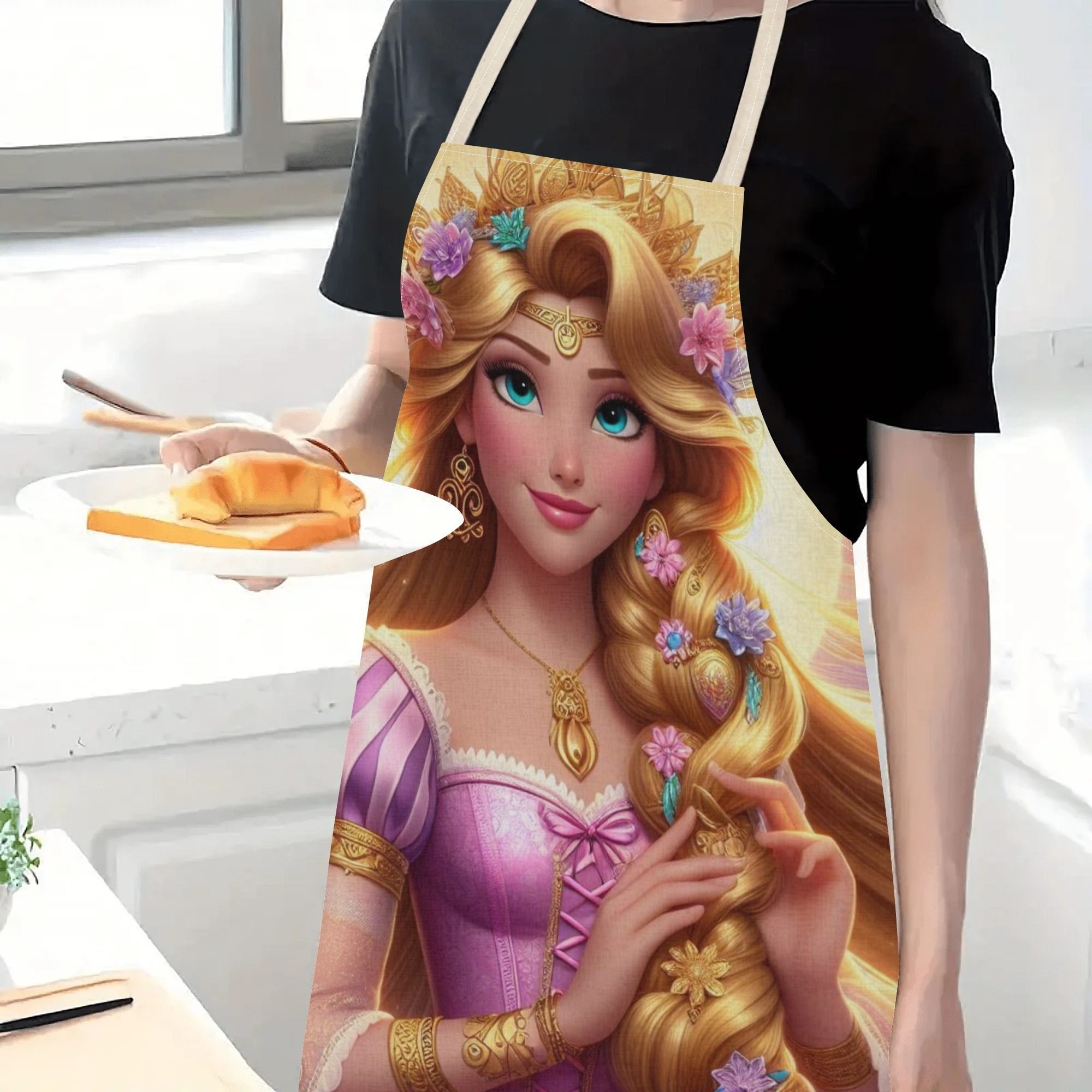 disney   waterproof apron - vibrant cartoon princess design,   polyester, ideal for kitchen, restaurants, cafes & home use details 4