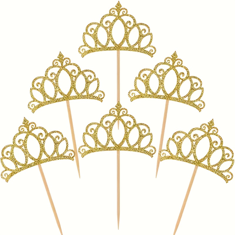 TEMU 24pcs Princess Crown Cupcake Toppers Glitter Crown Toppers Cake Toppers Bridal Shower Wedding Birthday Party Decor, Halloween, Christmas