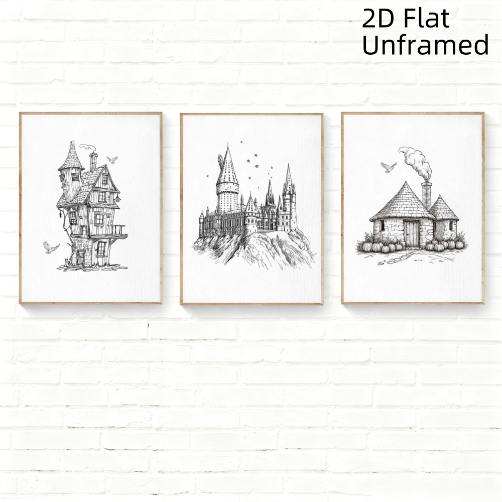 TEMU 2d Flat, 2d Flat, 2d Flat 3pcs Warner Classic Movie Harry Potter Posters Vintage Hogwarts Landscape Wall Art Prints Canvas Painting Wall Decor