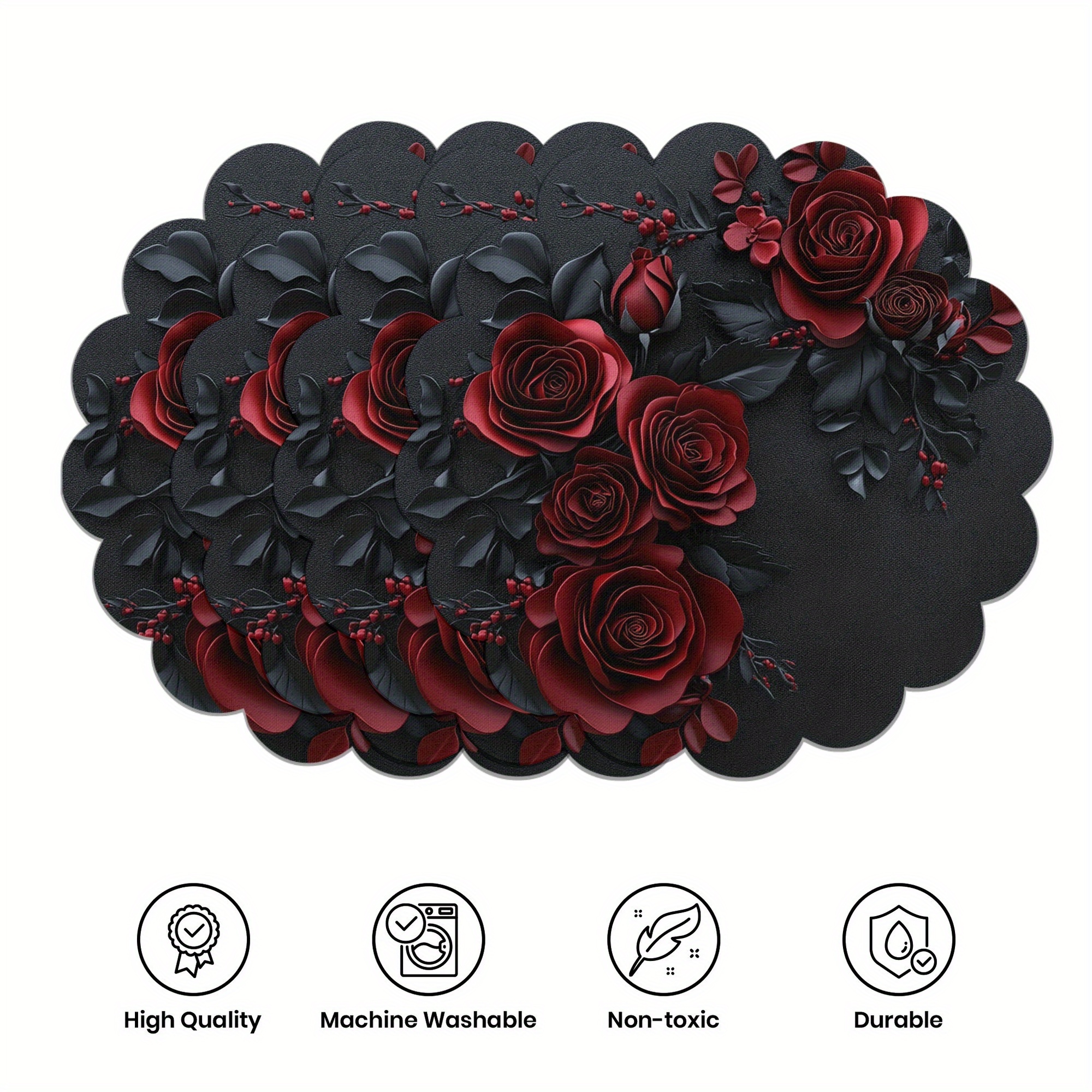 

4pcs Valentine's Day Table Pads, 15" Round Woven Polyester Place Mats, Hand Washable, Non-toxic , For Party, Kitchen & Dining Room Decor