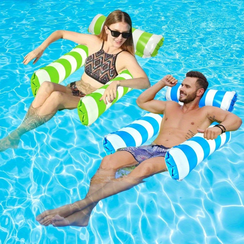 1pc inflatable pool floats 4 in 1 pool hammock with bottom mesh 3   durable pvc portable floating chair bed for adults pool hot tub lake beach pool relaxation vibrant pool float comfortable mesh base pool floats for adults