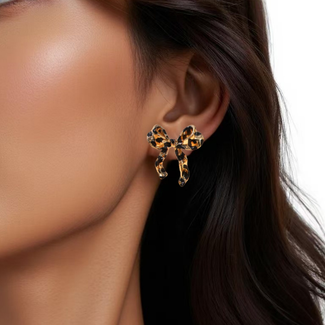 1 Pair Sexy Fashion Leopard Print Bow Earrings Autumn Winter Studs Unique Jewelry Suitable For Women' Party Gathering Wear Surprise Gift For , Lovers, Holiday Present