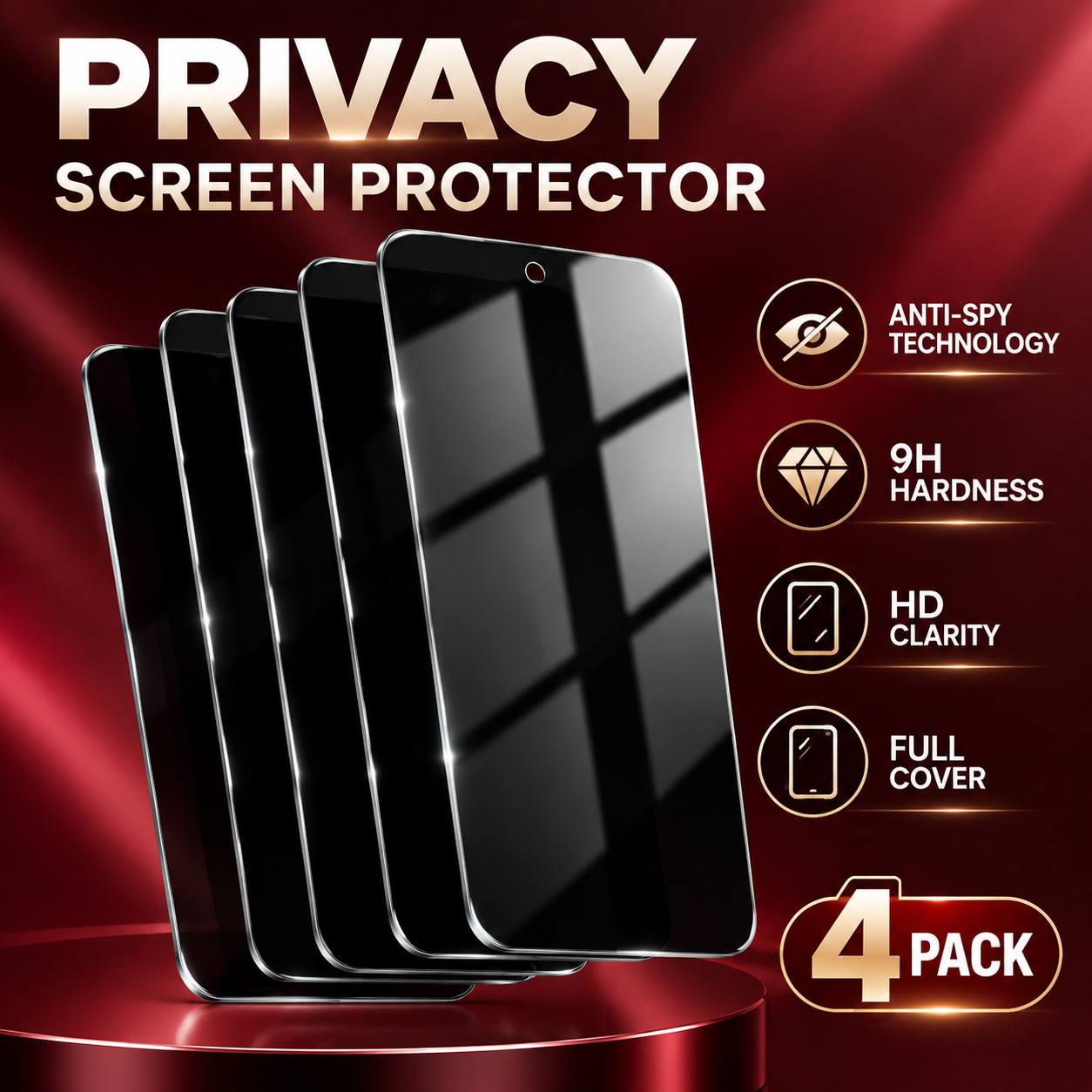 TEMU 4pcs Anti Spy Tempered Glass Screen Protector For Iphone 18 Pro Max, 18 Pro, White Film, Anti , Anti Glare, Anti Fingerprint, Scratch Resistant,