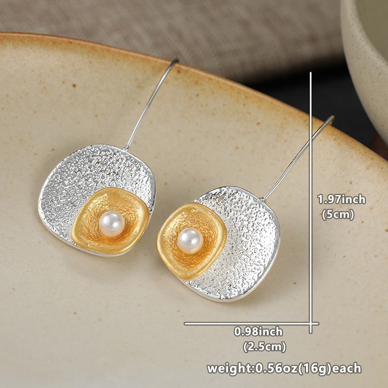 Stylish White Round Double Layer Irregular Pendant Earrings, Handmade