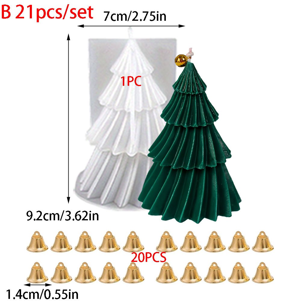 TEMU 21pcs Rotating Tree Pine Silicone Scent Candle Mould Golded Bell Taper Plant Gypsum Resin Mold Diy Handmade Christmas Decor