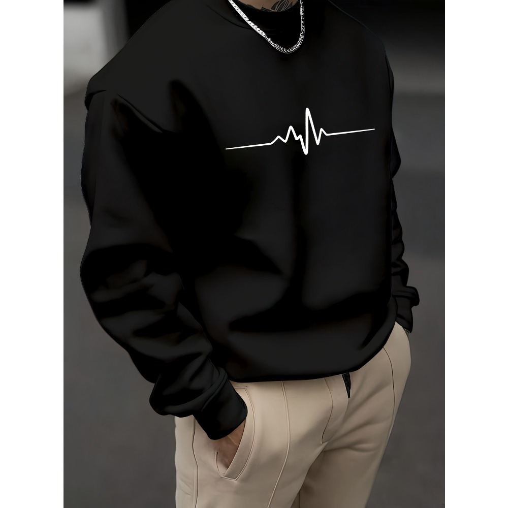 

Ecg Pattern Print Men's Long Sleeve Crew Neck Sweatshirt, Pullover Sweatshirt, Casual Comfortable Top For , Outdoor Sports