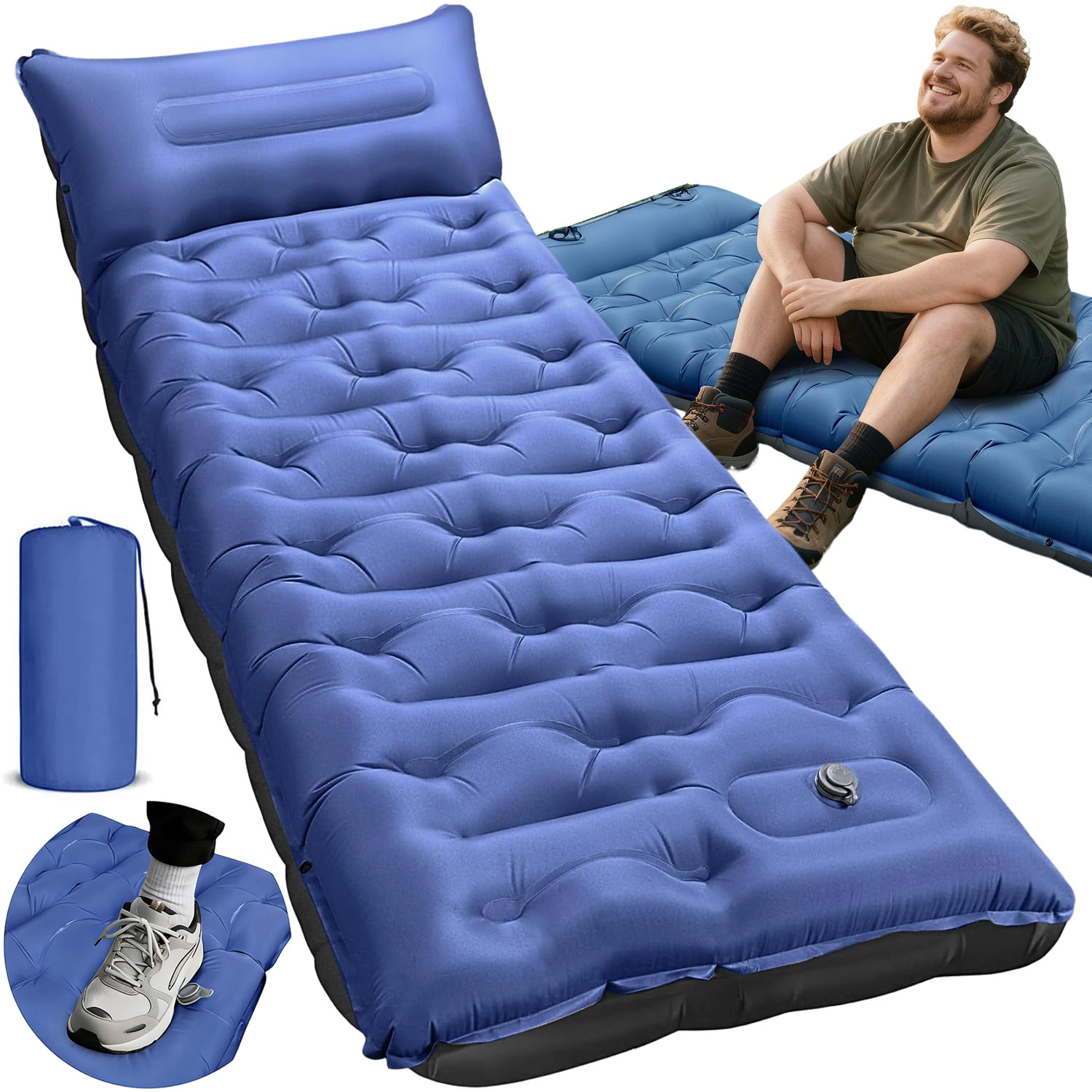 Camping Sleeping Pad, Camping Mat With Built-in Pillow And Foot Pump, Compact Inflatable Sleeping Pad For Camping, Backpacking, Hiking, Travel, Tent