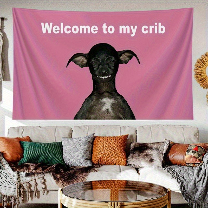 TEMU 1pc "welcome To " Funny Dog Flag Tapestry - Dorm Rooms, Bedrooms, Yards, And Bar Decorations With Free Installation Kit Included