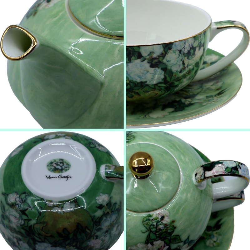 porcelain 13oz tea for one teapot and cup set vintage floral ceramic tea set european style tea pot and saucer set white roses, tea pot and cup set, tea set with pot and cups, tea cup set with pot, chinese tea set, tea cups set, home tea ceremony, afternoon tea,  , elegant saucer,   porcelain,  , tea accessories, tea enthusiasts, gift for her Product details 3