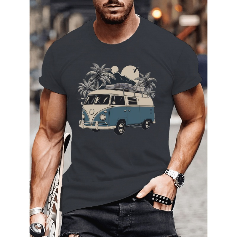 

T-shirt vintage de camping-car, t-shirt à manches courtes et col rond, haut d'été légèrement extensible pour l'extérieur.