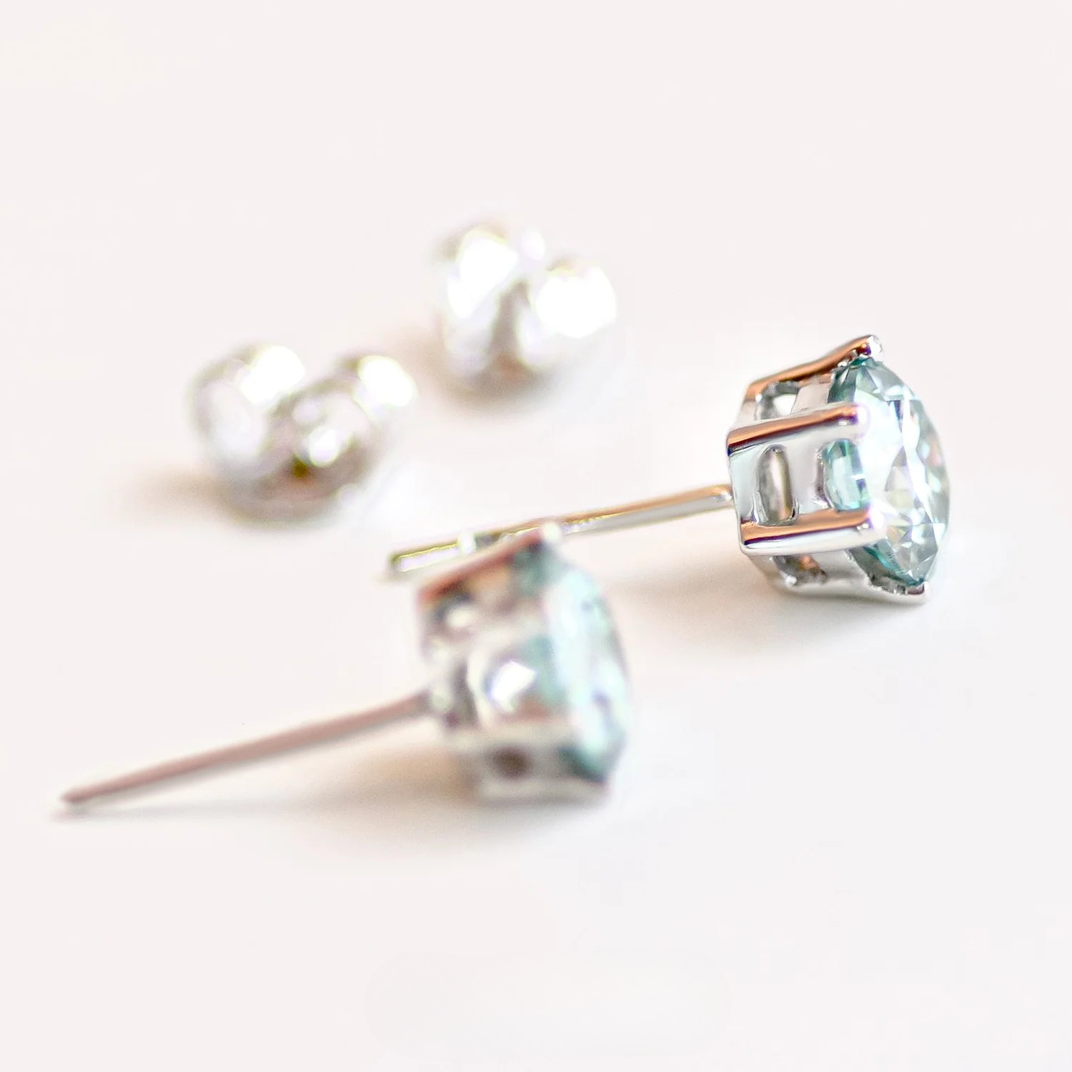 Women's 0.5/1/2/3 Carat Light Blue Moissanite Stud Earrings, Anniversary Gift