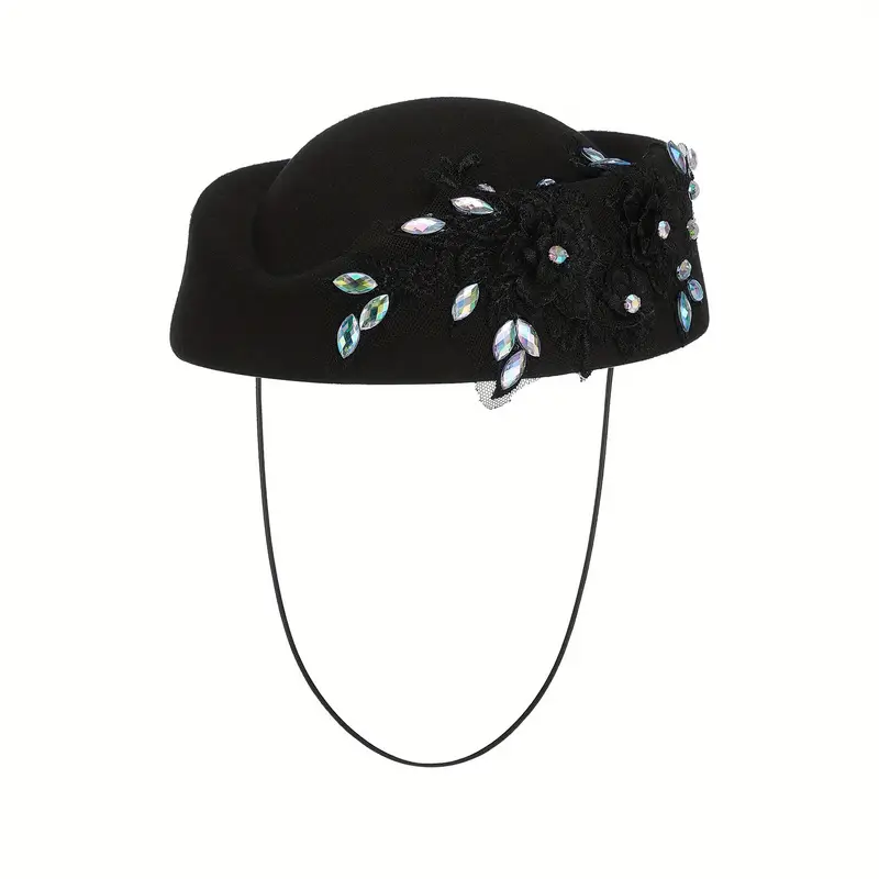 elegant womens vintage church hat 3d floral applique black Temu