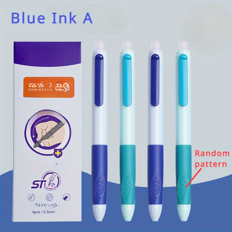 4pcs/box Press Erasable Gel Pen Rub Easy Erasable Pen St Tip Hot Erasable Neutral Pen 0.5mm Blue Black Ink Stationery Supplies