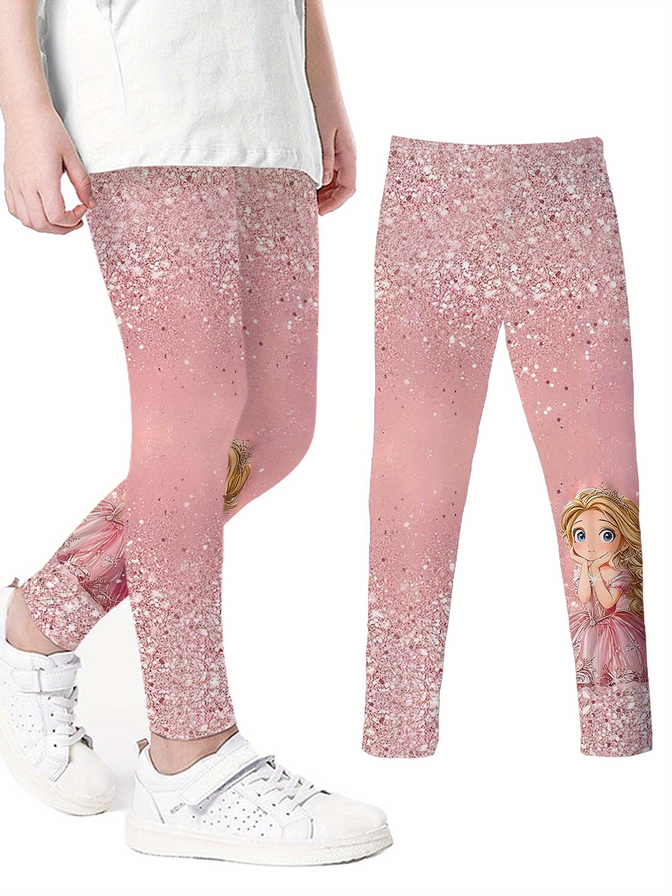 1pc Girls' Sparkling Pink Princess Leggings with 3D Glitter Print - Sparkling Tights for Dance, Parties & Casual Attire, Breathable Comfort Fit, Random Sparkling Pattern, Spring Summer Fall Casual Outfits ( to Kids) - 1pc, Dance Wear, Party Outfit, Playful Design, Fun Pattern, Soft Material, Comfortable Fit, Kids' Tights, Young Dancers, Young Princesses, Glittery Leggings, Trendy Outfit, Fabric, Durable Material, Kids' Tights | Fun Pattern Leggings | Comfortable Fit Pants, Glitter