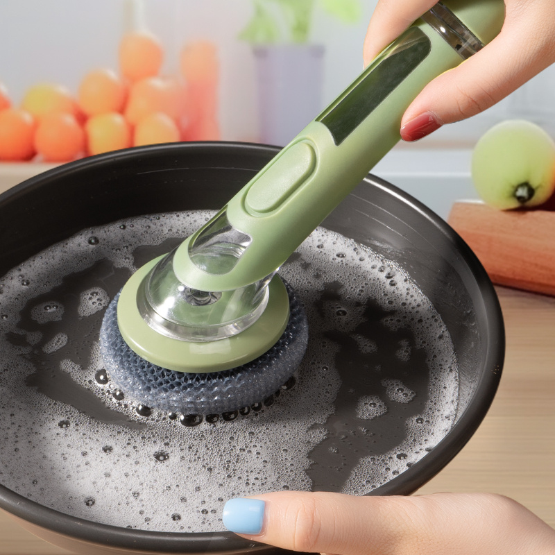 ergonomic dishwashing brush with soap dispenser extended handle replaceable head for of pots pans sinks essential kitchen tool Product details 4