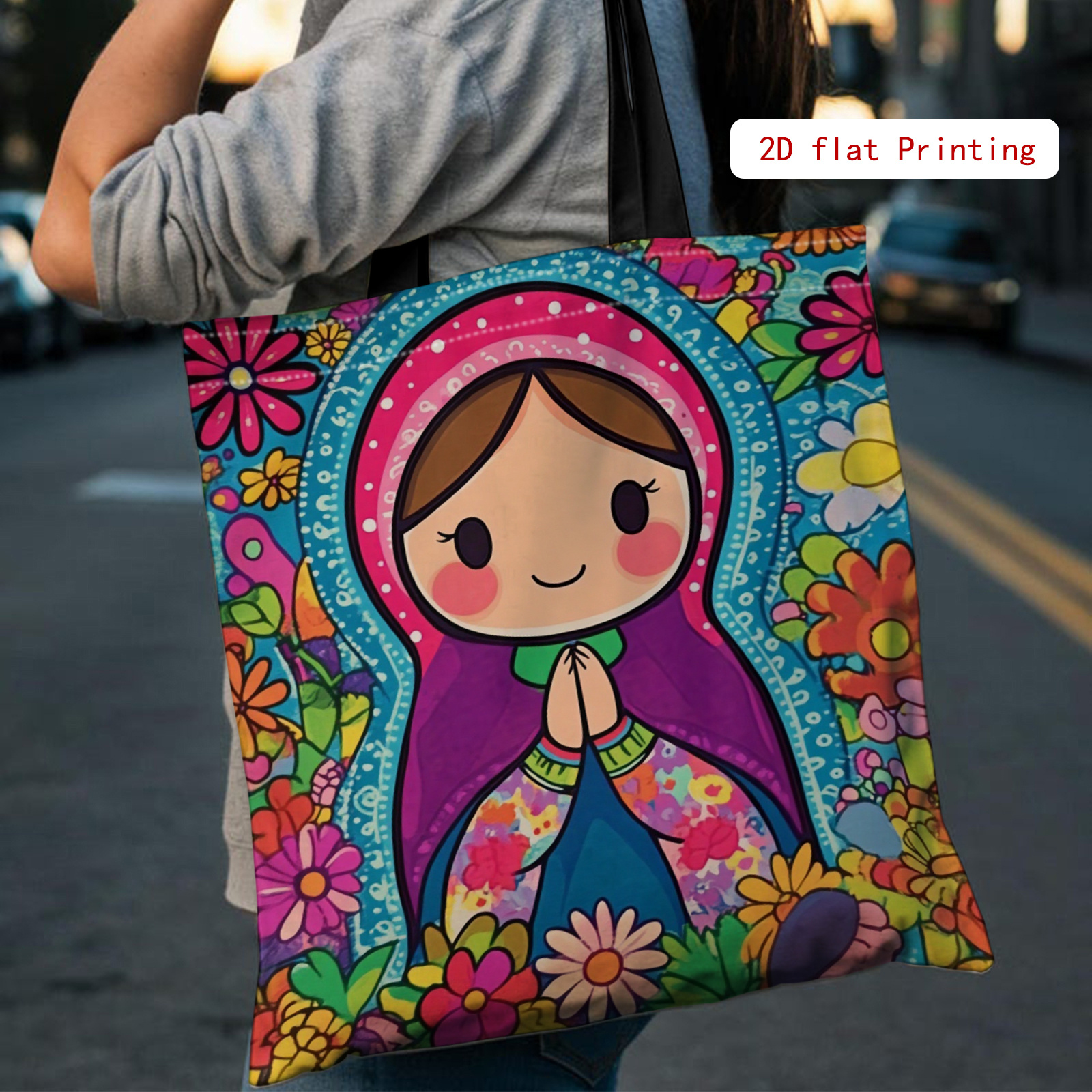 TEMU 1pc Double-sided Printing Spring Parties, Floral Print Tote Bags, Large-capacity Shoulder Bags, Tote Bags And Stylish Tote Bags, Reusable For