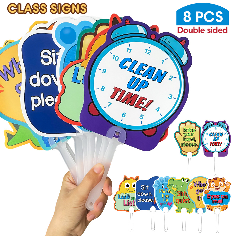 

Lachilly 8pcs Classroom Rules Paddle Set - Cartoon Teacher Action Signs, Handheld Educational Aids For Effective Learning