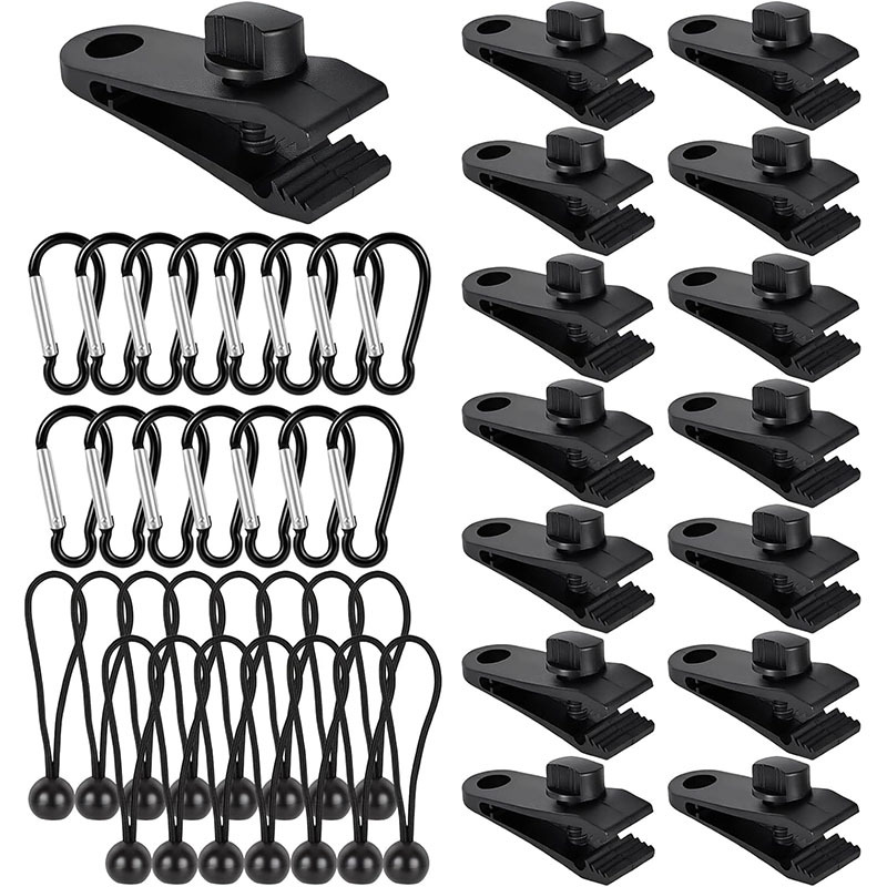 Image of 45pcs Tent Clip Accessories, Heavy-duty Fabric Clips, Tightening Devices, Heavy-duty Locking Handles, Fasteners, Clips, Bungee Cords With Clips, Suitable For Camping Tents And Pool Cover Clips