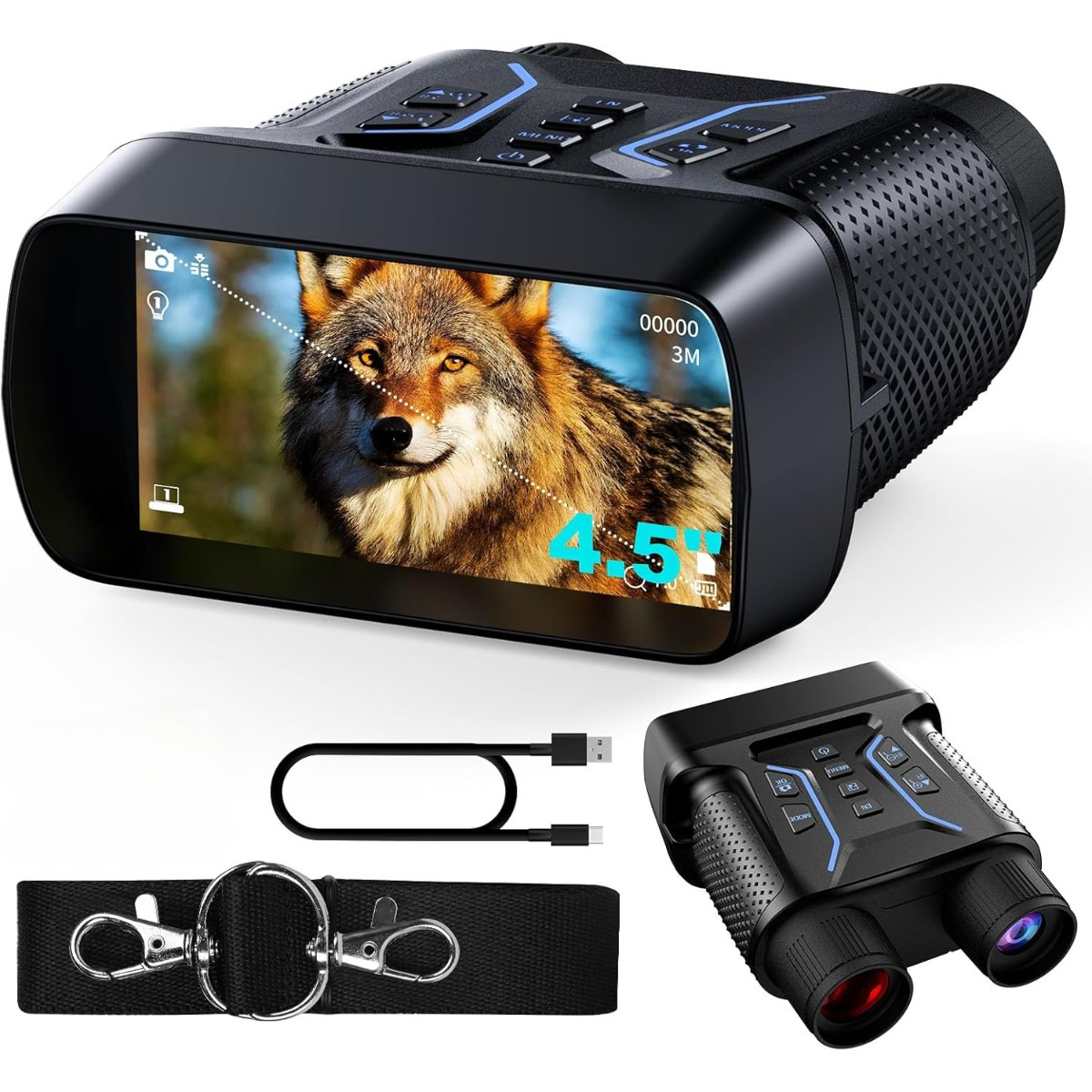 TEMU Seree - Video & 36mp Infrared Binoculars With 4.5" Screen, 8x Digital , 4500mah Rechargeable Battery, And Built-in Ir For Low-light - Camping, Black